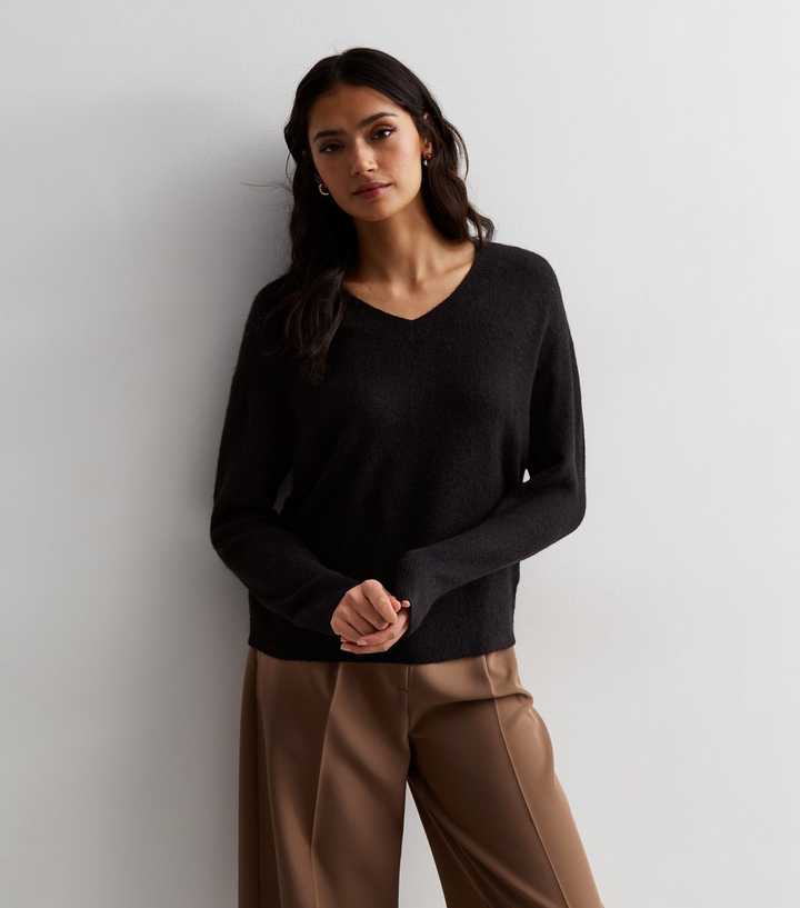 Black V Neck Knitted Jumper