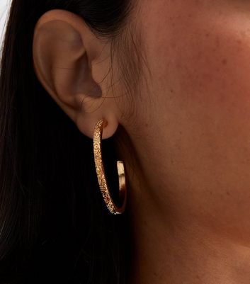 Gold Large Textured Hoop Earrings New Look