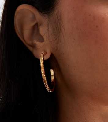 Gold Large Textured Hoop Earrings