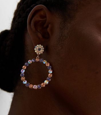 Multicolour Diamante Circle Doorknocker Earrings New Look