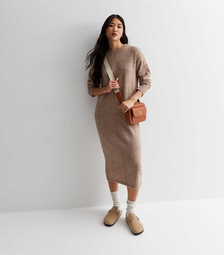 Mink Knit Seam Front Maxi Dress