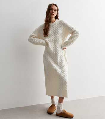 Urban Bliss Cream Knit Collared Midi Dress