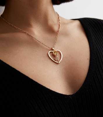 Gold Rose Heart Large Pendant Necklace