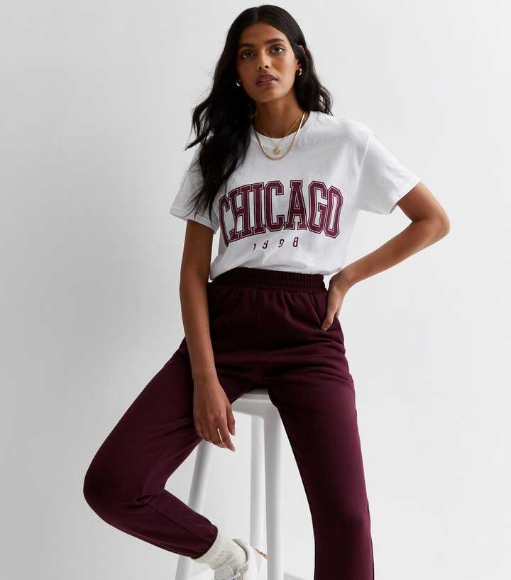 White Cotton Oversized Chicago Logo T-Shirt