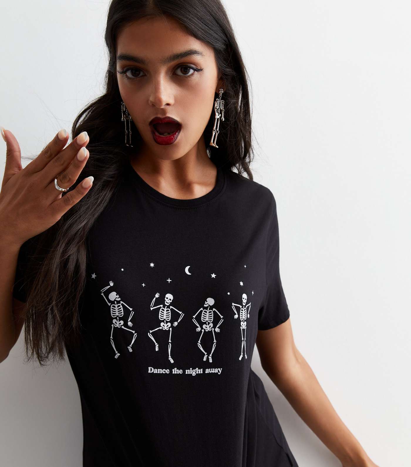 Black Cotton Dancing Skeleton Logo T-Shirt