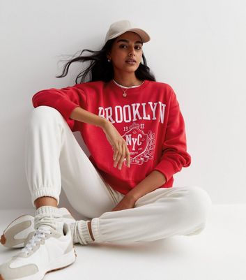 New Look Red Brooklyn Logo Sweatshirt - Red - Size M - Women