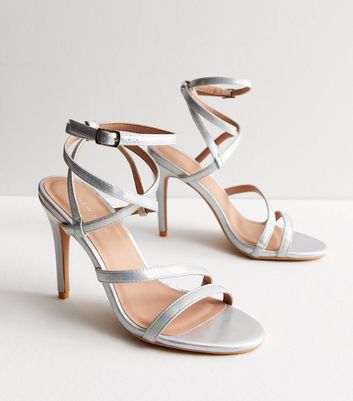 Silver Leather Look Strappy Stiletto Heel Sandals New Look