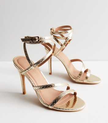 Bisty Gold Metallic Ankle Strap High Heel Sandals