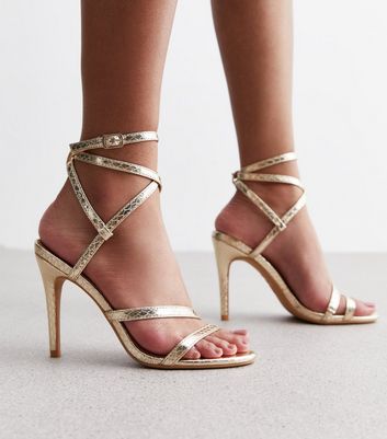 New look gold strappy heels best sale