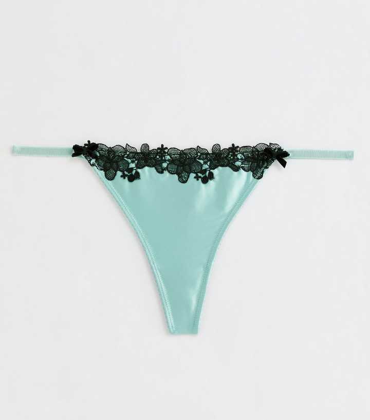 Mint Green Satin Lace Trim Thong