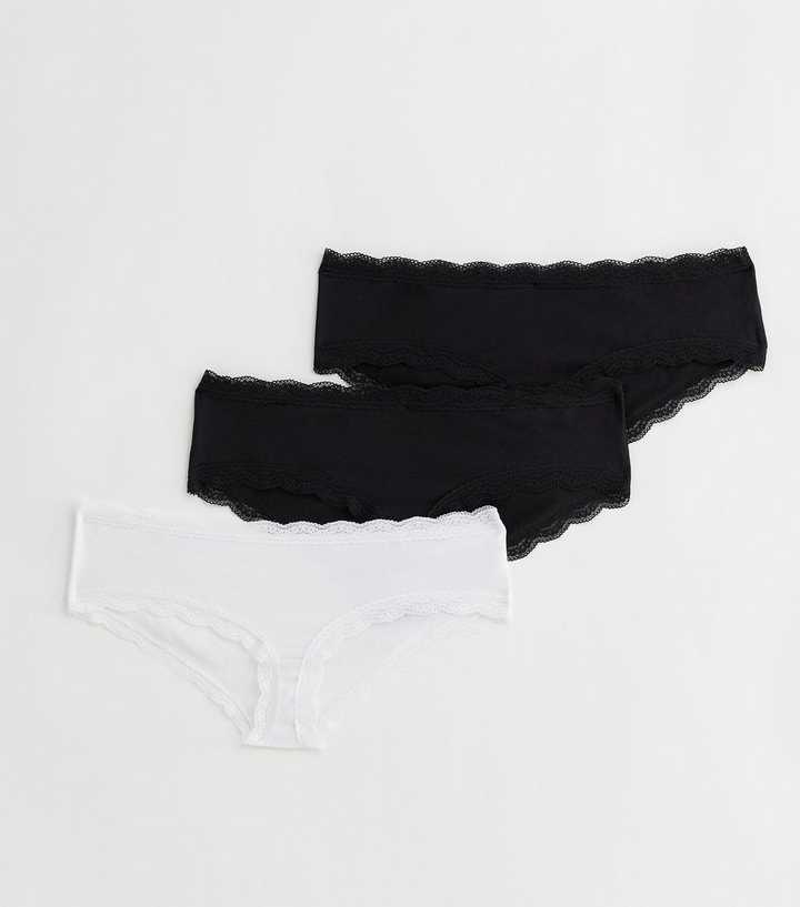 3 Pack Black and White Soft Touch Lace Trim Short Briefs