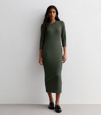 Long sleeve outlet ribbed midaxi dress