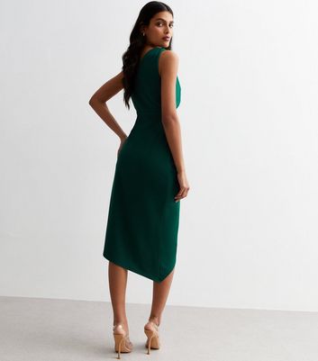 Dark Green Cowl Neck Ruched Midi Dress | New Look