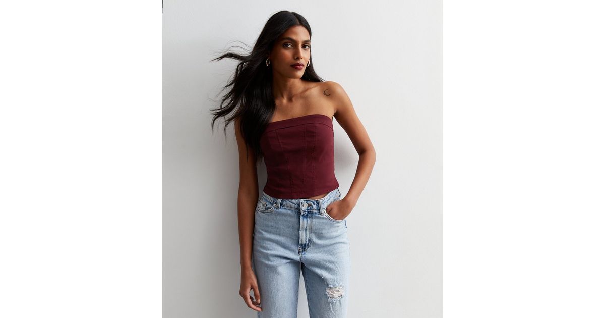 Burgundy Bandeau Corset Top | New Look