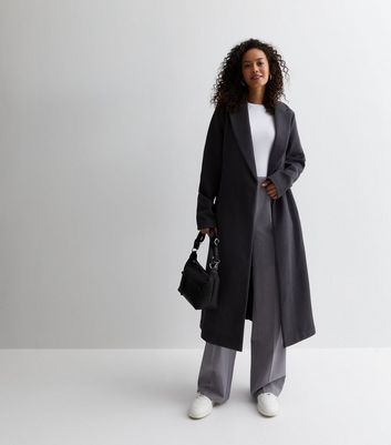 Tall Dark Grey Belted Long Coat