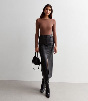 New look black leather pleated skirt best sale