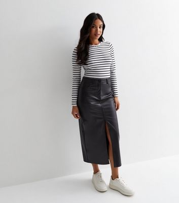 Faux leather midi shop skirt new look