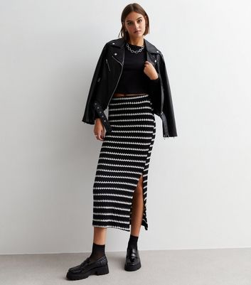 Black Stripe Crochet Split Hem Midaxi Skirt New Look