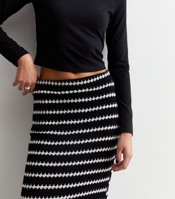 Black Stripe Crochet Split Hem Midaxi Skirt