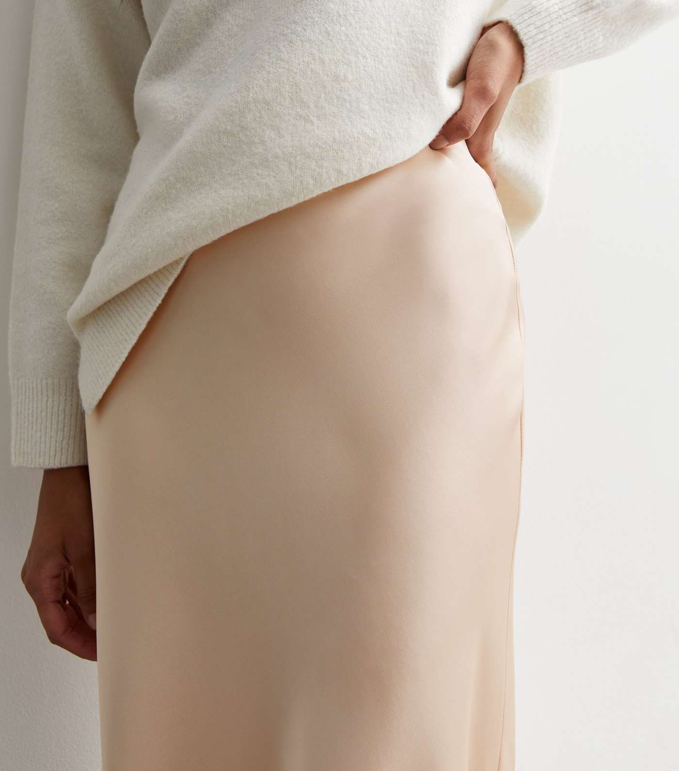Cream Satin Bias Cut Midi Skirt Image 2