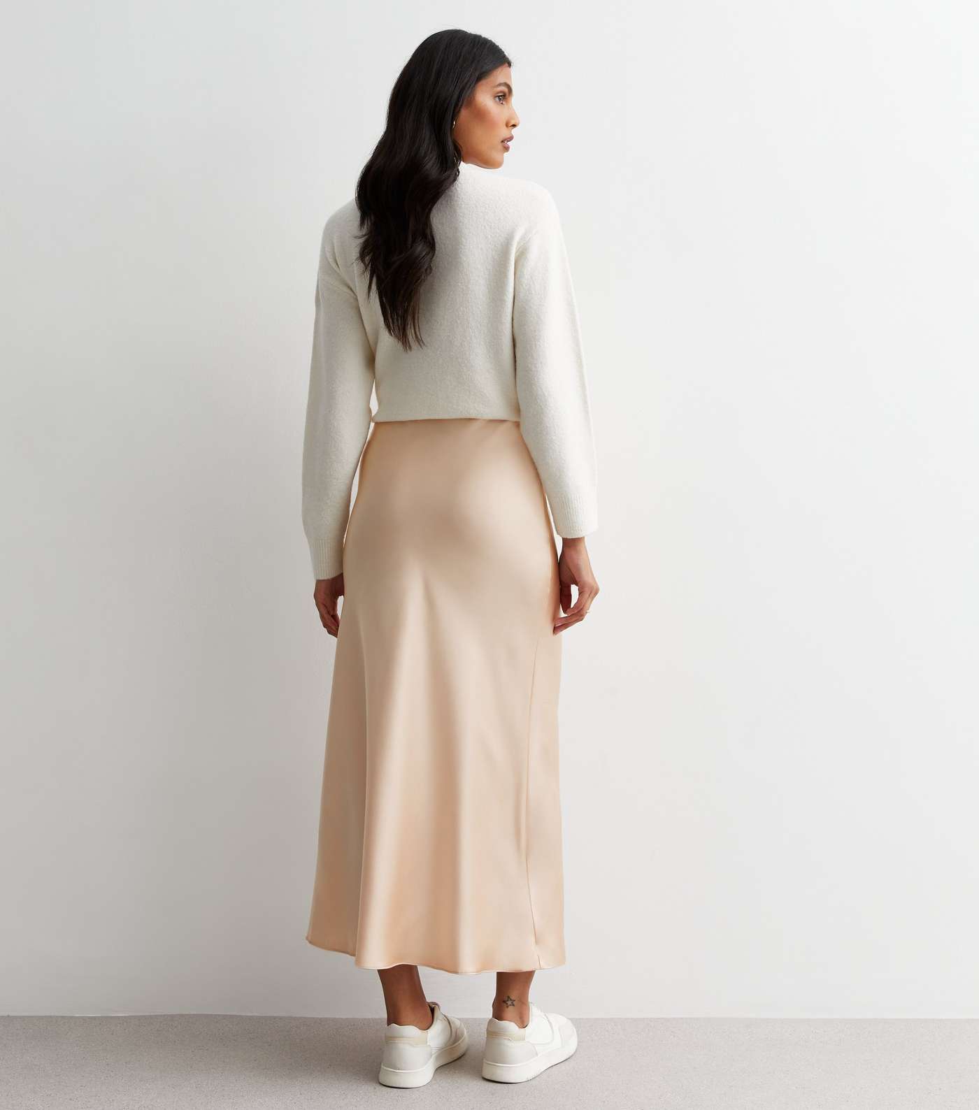 Cream Satin Bias Cut Midi Skirt Image 4