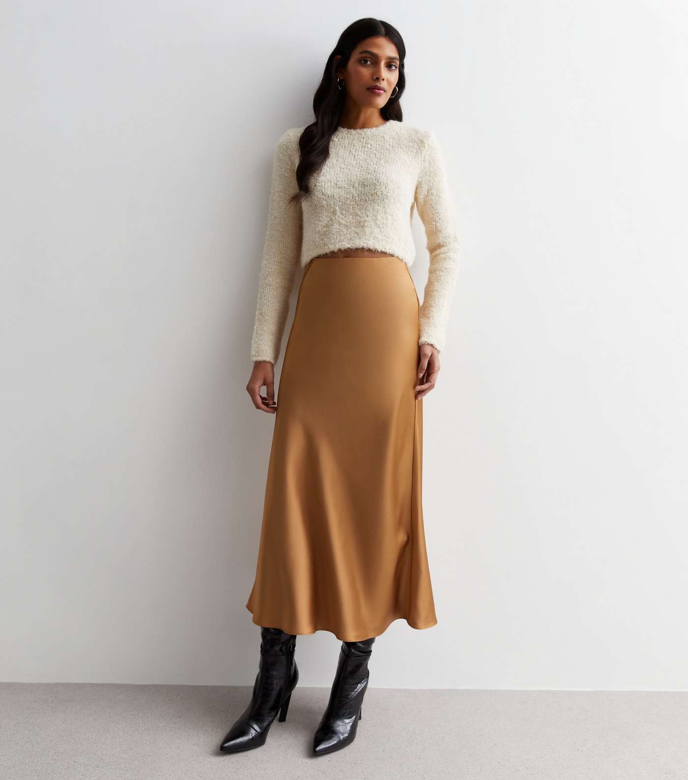 Camel Suede Side Slit Skirt-Plus - Sprinkle of Joy Boutique