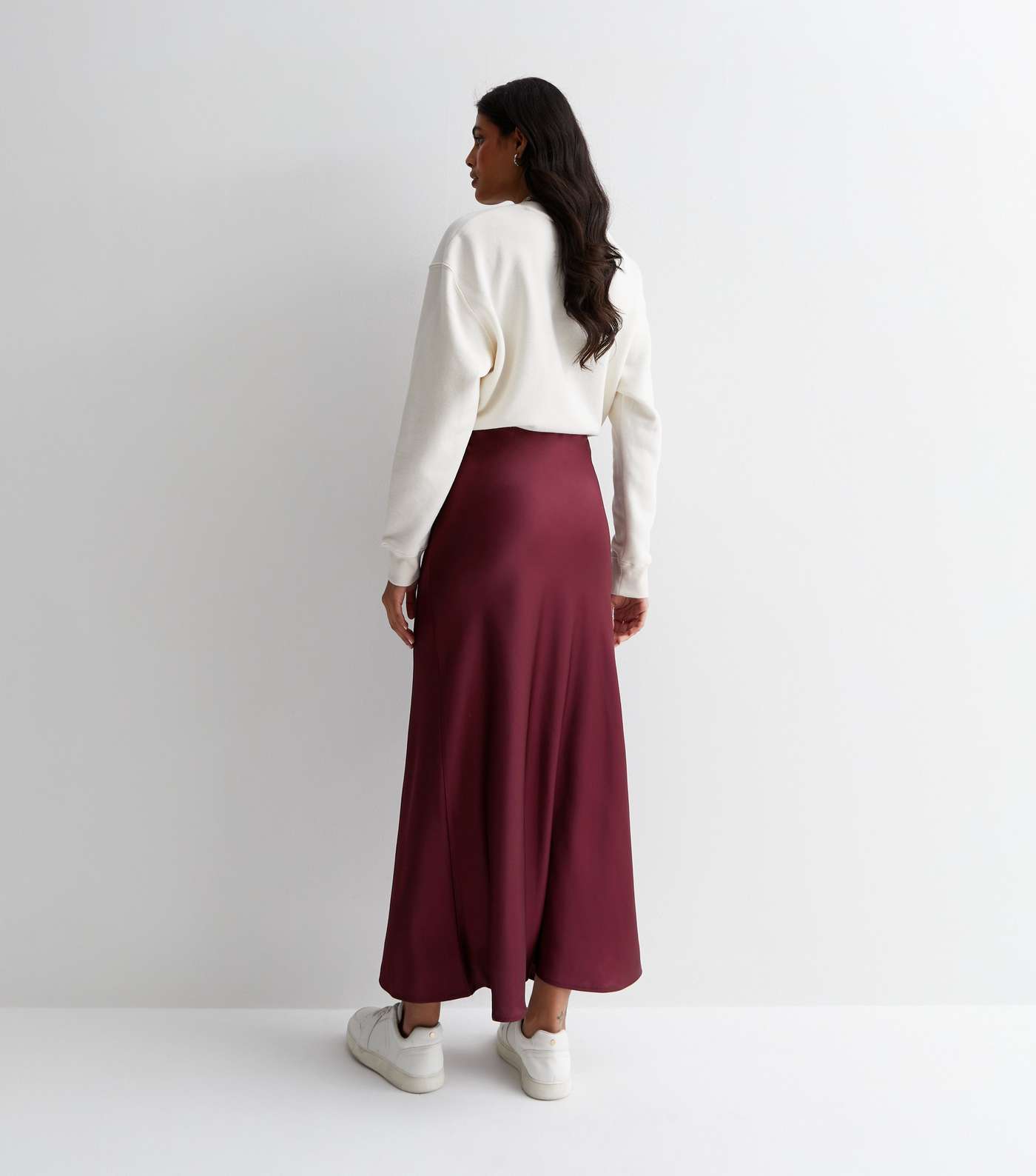 Burgundy Satin Bias Cut Midi Skirt Image 4