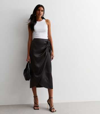 Black Satin Sarong Midaxi Skirt