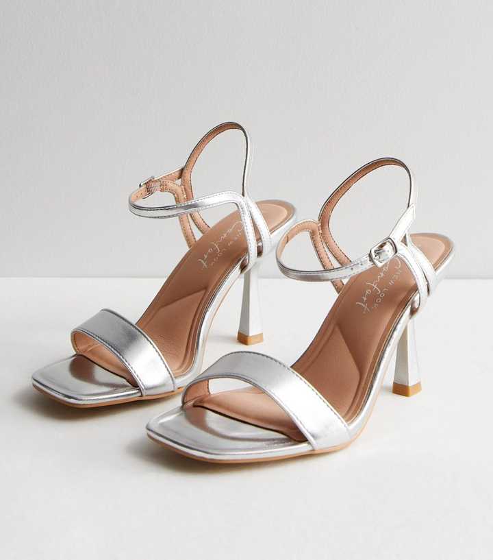 Extra Wide Fit Silver 2 Part Stiletto Heel Sandals