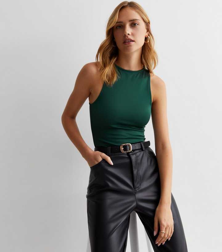 Dark Green Slinky Racer Bodysuit