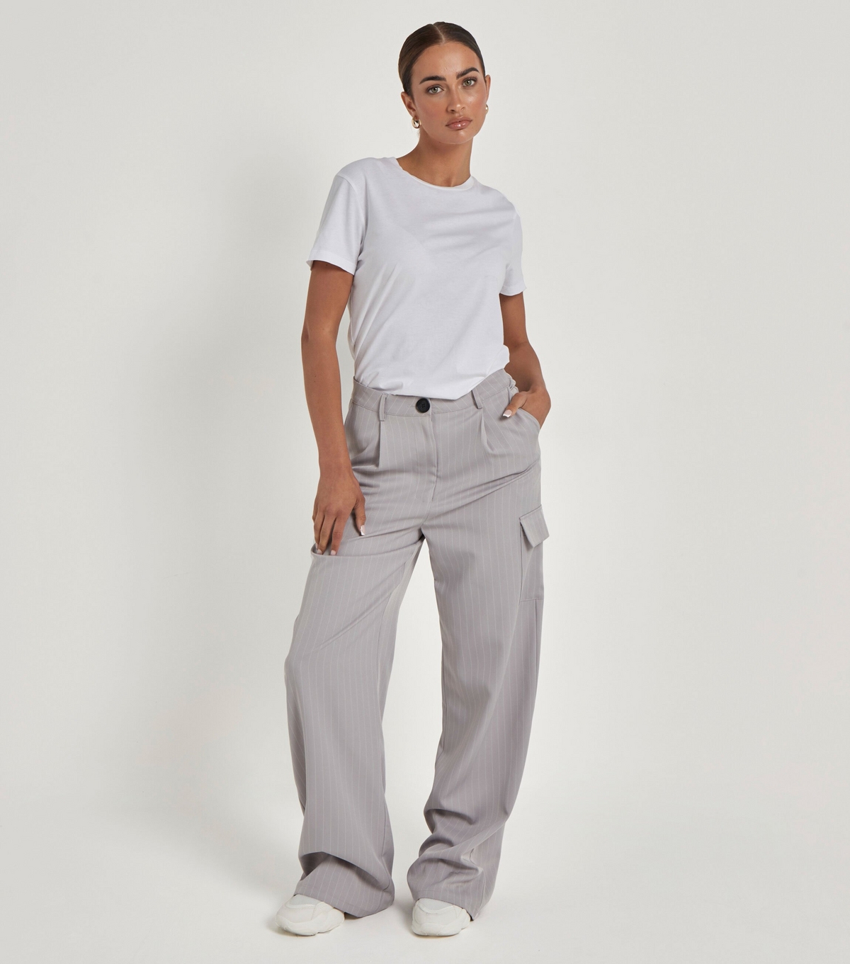 Women's Grey Pinstripe Wide Leg Cargo Trousers Urban Bliss New Look