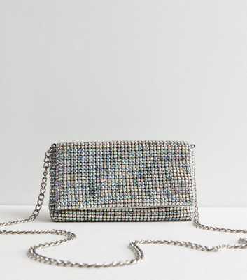 Silver Diamanté Slouch Clutch Bag