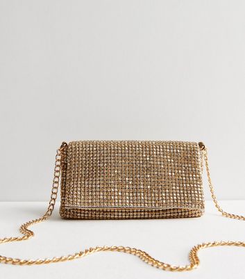 Gold Diamante Slouch Clutch Bag