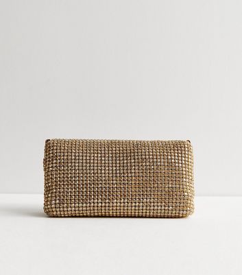 Gold Diamant Slouch Clutch Bag New Look