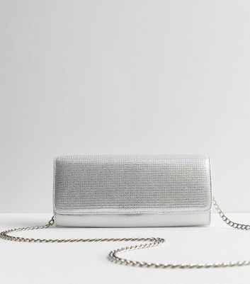 Silver Diamante Clutch Bag New Look