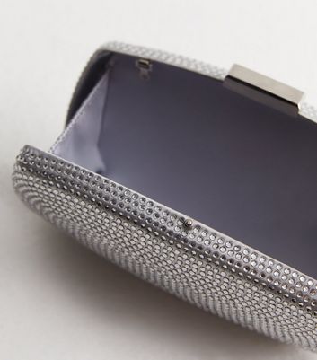 Silver diamante box deals clutch bag