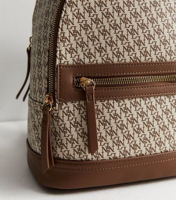 Brown Leather-Look Monogram Backpack New Look Vegan