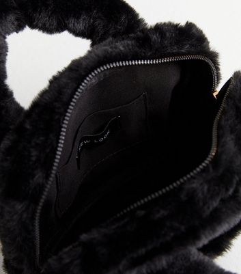 Black Faux Fur Mini Bowler Bag New Look