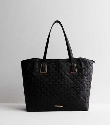 Black Embossed Leather-Look Tote Bag
