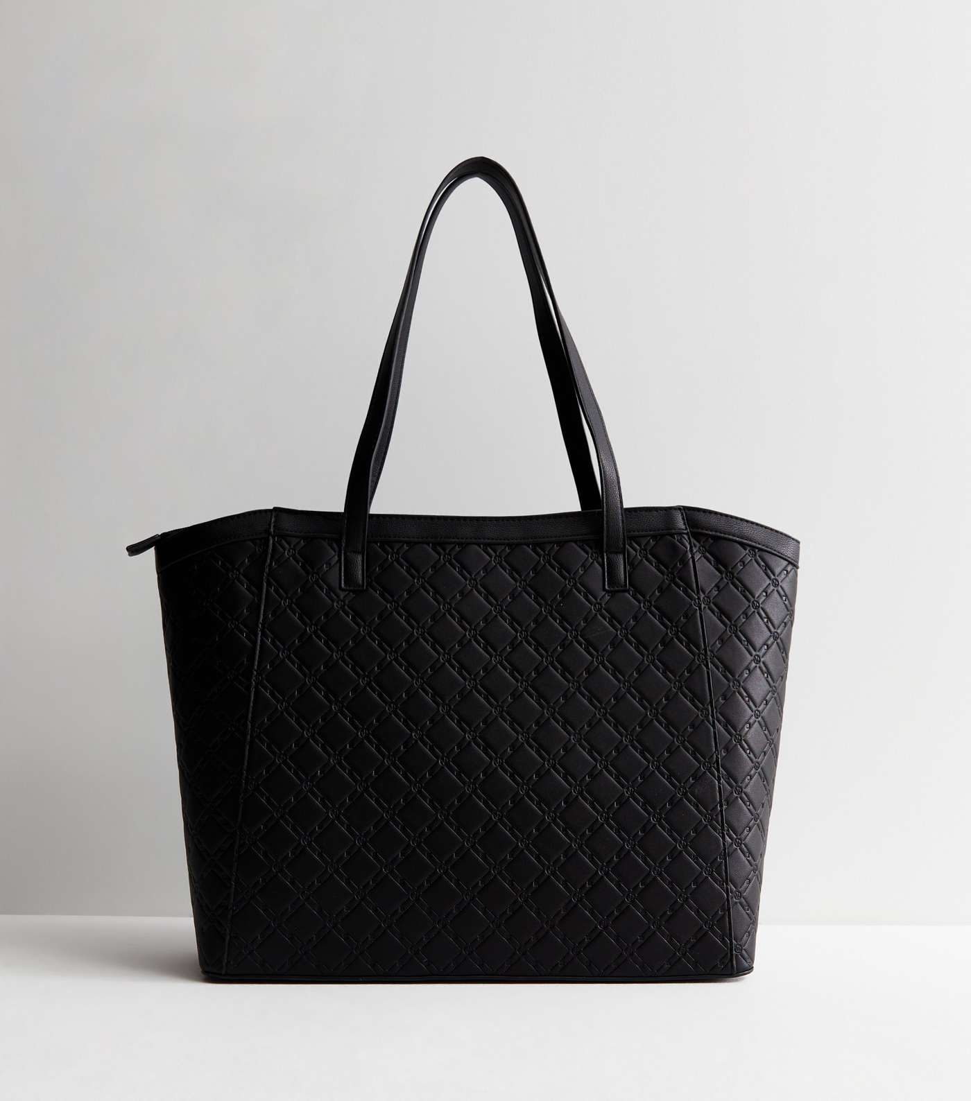 Black Embossed Leather-Look Tote Bag Image 4