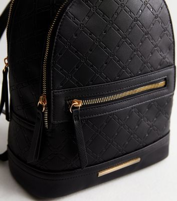 Black Leather-Look Embossed Midi Backpack New Look Vegan