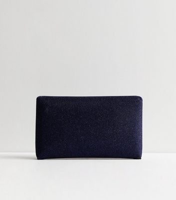 Blue Glitter Chain Clutch Bag New Look