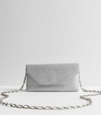 Silver Metallic Chain Clutch Bag