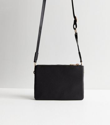 Black Leather-Look Double Pocket Cross Body Bag New Look Vegan