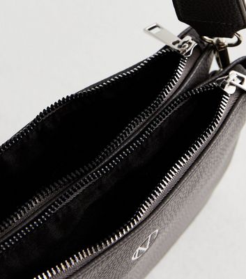 Dark Grey Leather-Look Double Pocket Cross Body Bag New Look Vegan