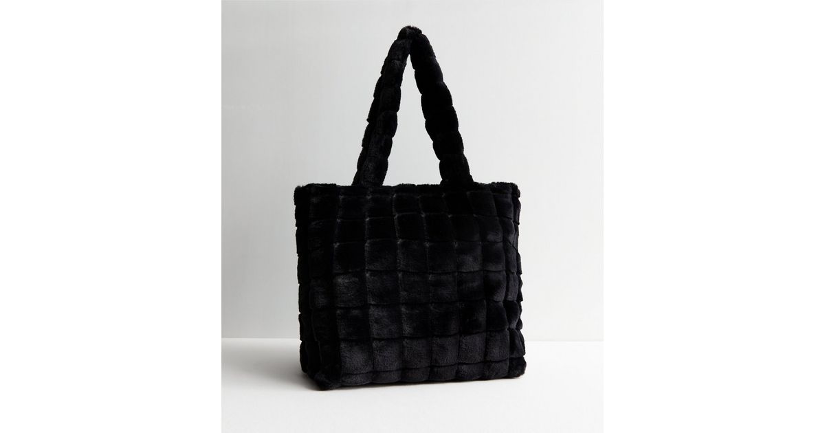 Black Faux Fur Tote Bag New Look