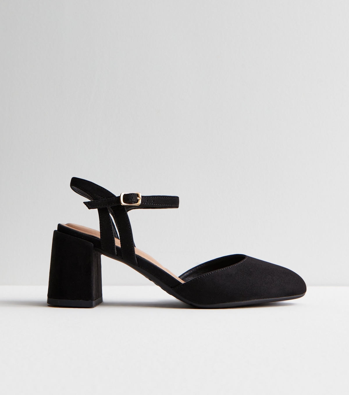 Women's Black Suedette 2 Part Block Heel Court Shoes New Look