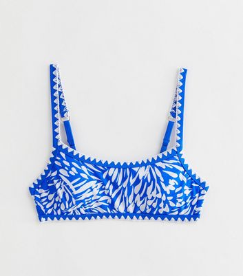 Blue Animal Print Crop Bikini Top New Look