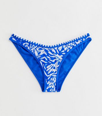 Blue Animal Print V Front Bikini Bottoms New Look