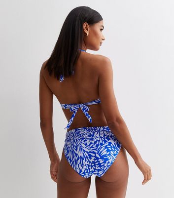 Blue Animal Print Fold Over Bikini Bottoms New Look